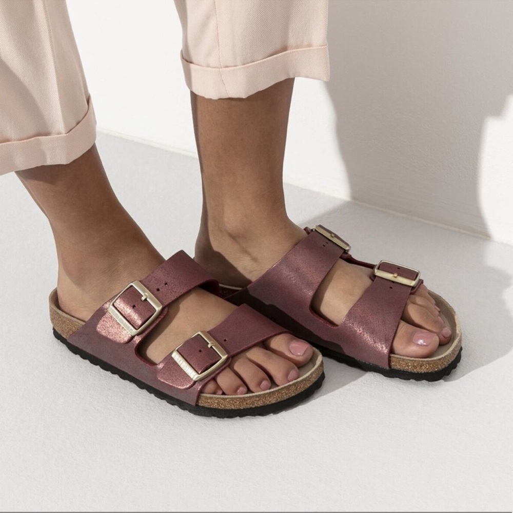 Birkenstock Washed Metallic Red Arizona Sandals Size 9